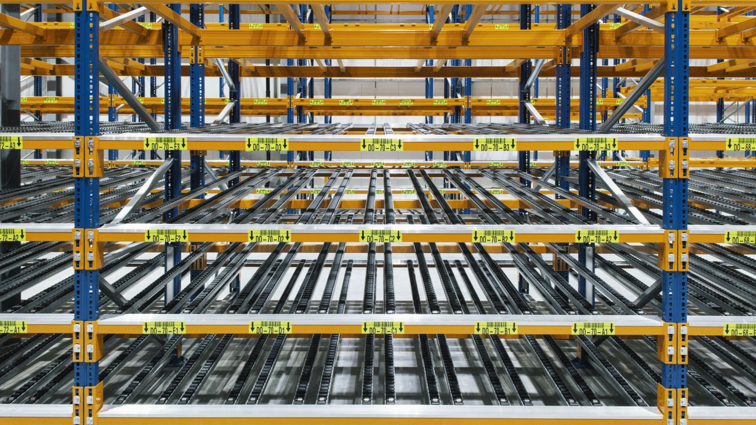 NEDCON Durchlaufregal (Rollenregal) mit FIFO-System - Gesamtübersicht Regal mit Rollen